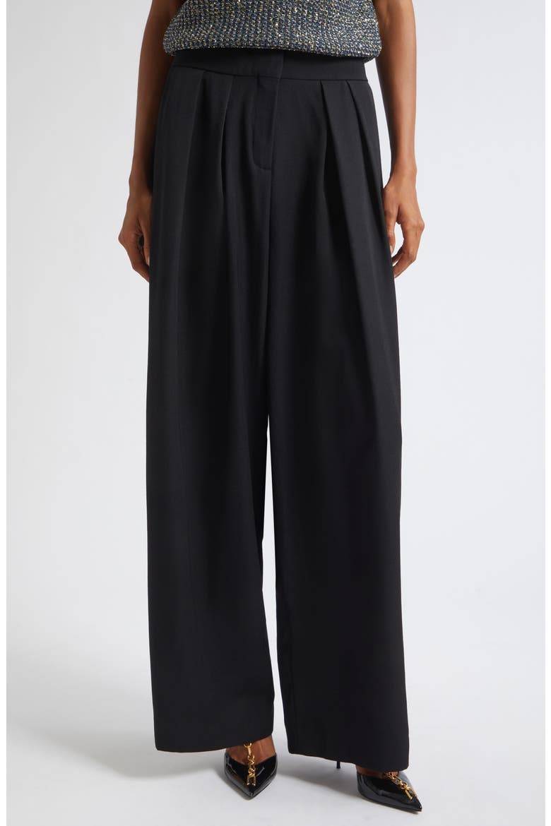High Waist Pleat Front Grain de Poudre Wool Pants, Main, color, 0PA BLACK