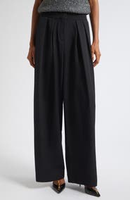 Balmain High Waist Pleat Front Grain de Poudre Wool Pants