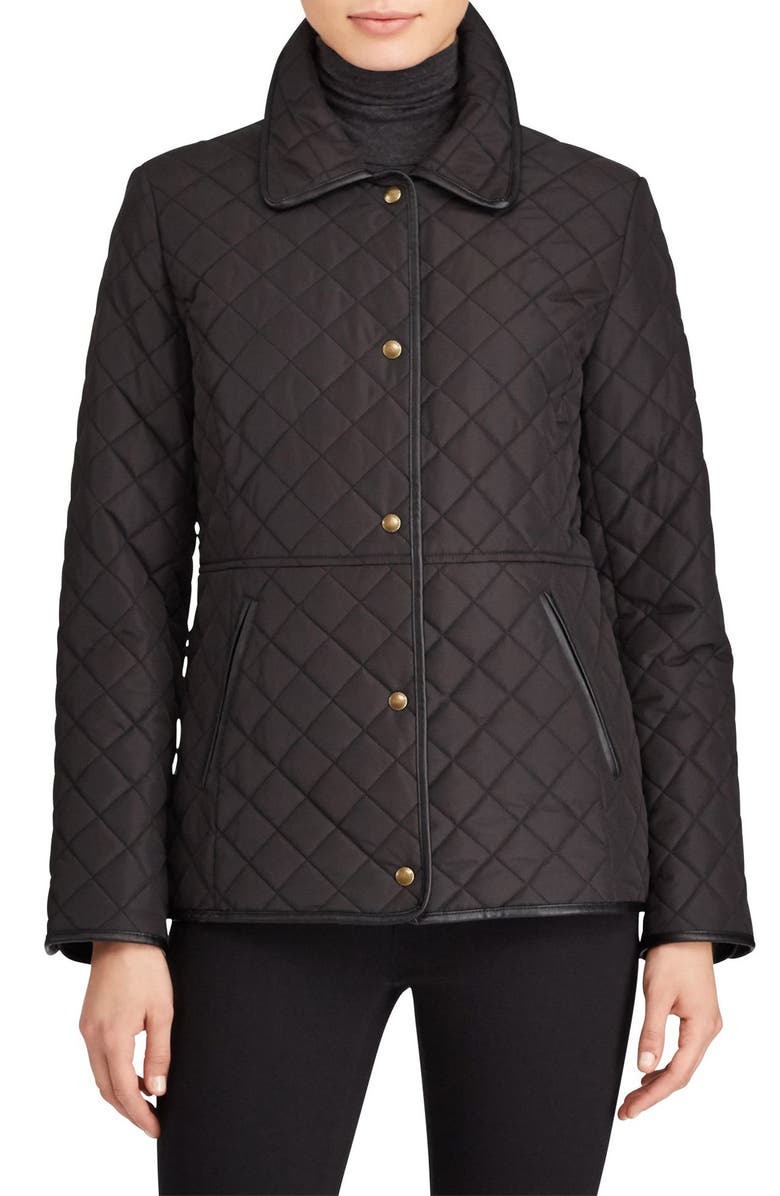 Lauren Ralph Lauren Faux Leather Trim Quilted Jacket, Main, color, 