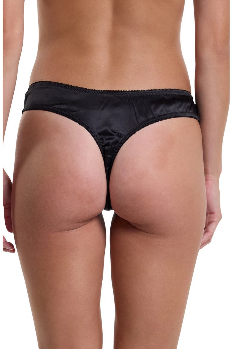 Dark & Dangerous High Cut Satin Thong, Alternate, color, BLACK