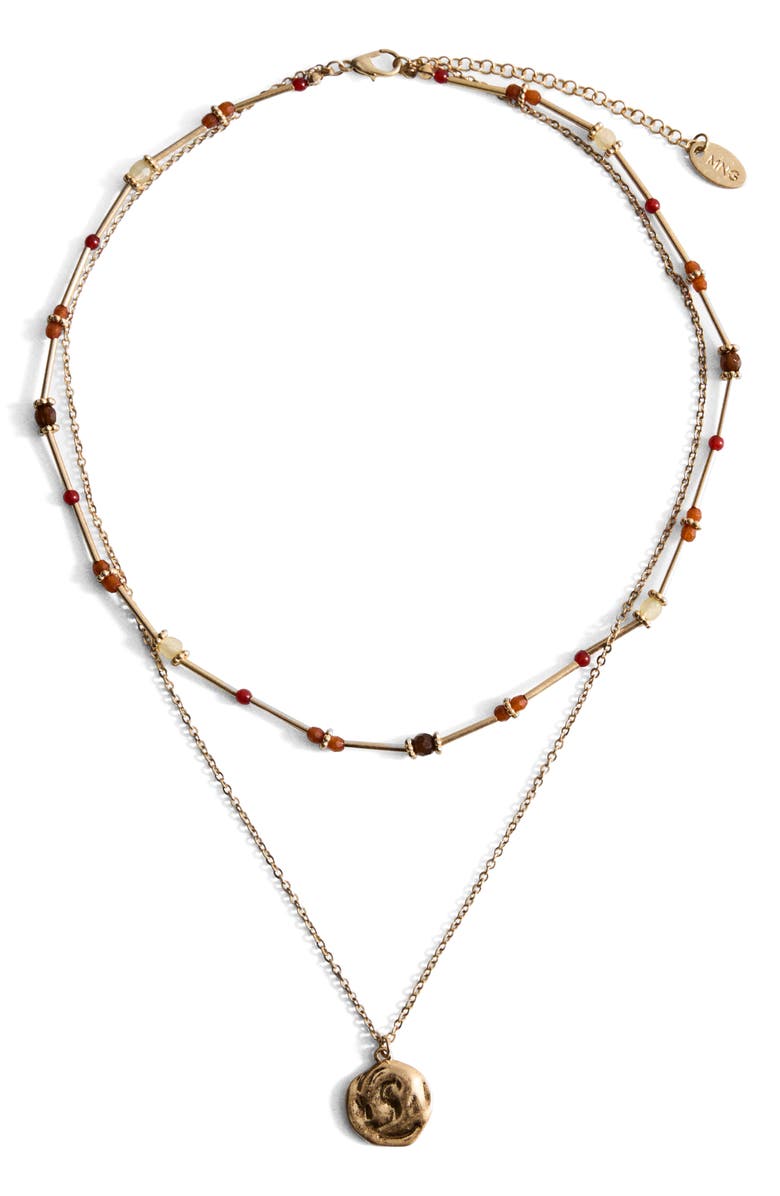 MANGO Combined Double Pendant Necklace, Main, color, Gold