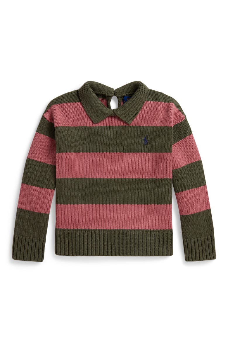 Kids' Stripe Polo Sweater, Main, color, GREEN/ PINK MULTI