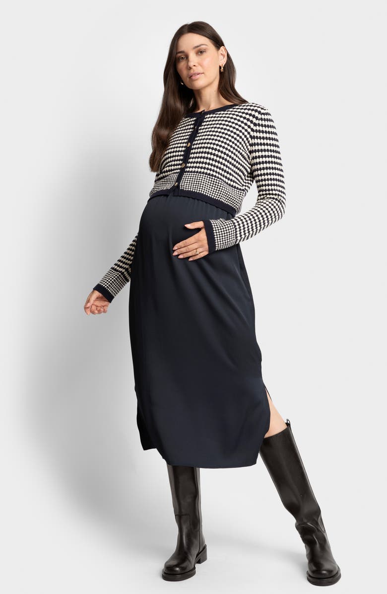 Seraphine Midi Dress & Scallop Cardigan Maternity/Nursing Set, Alternate, color, 