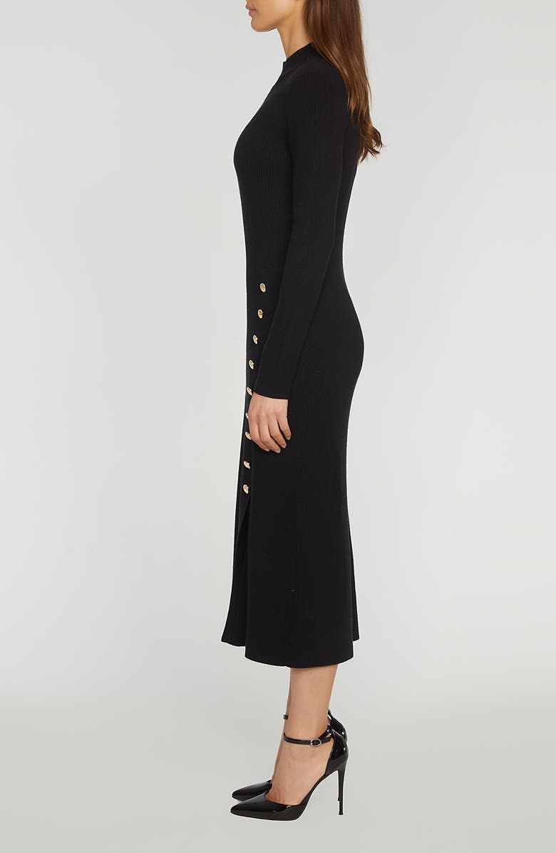 Elie Tahari The Chaya Button Detail Long Sleeve Sweater Dress, Alternate, color, Noir