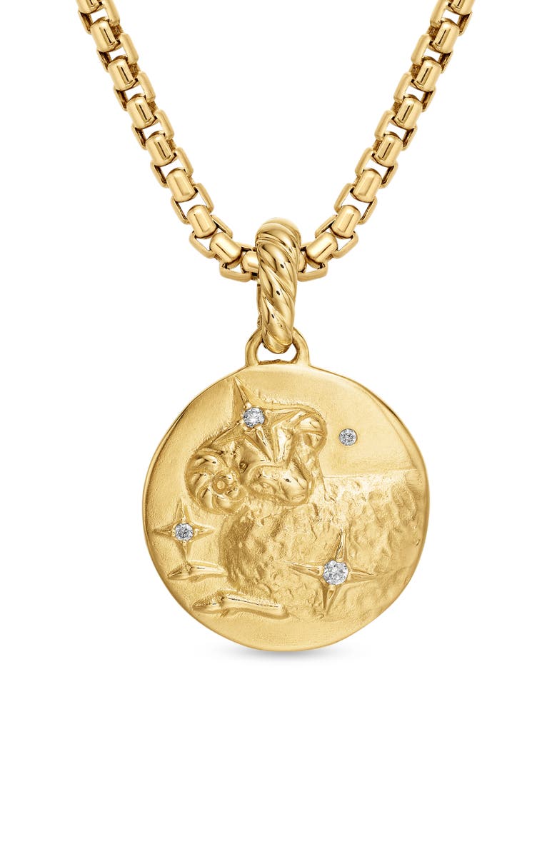David Yurman Zodiac Amulet in 18K Yellow Gold with Pavé Diamonds, 18.9mm, Alternate, color, Yellow Gold-Aries