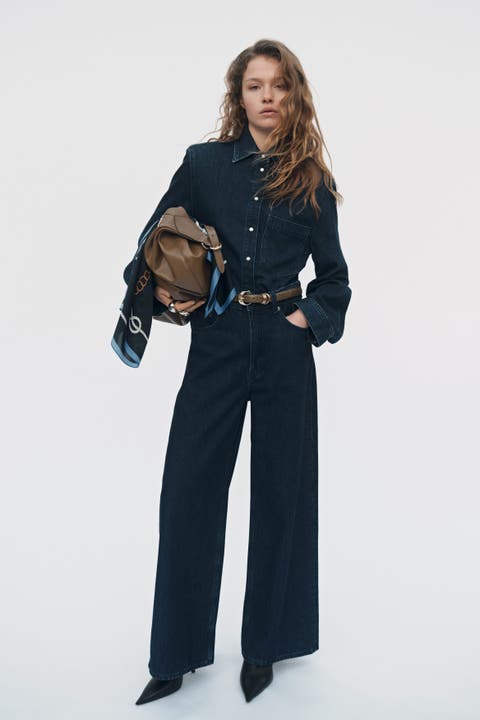 Denim shirt with shoulder pads