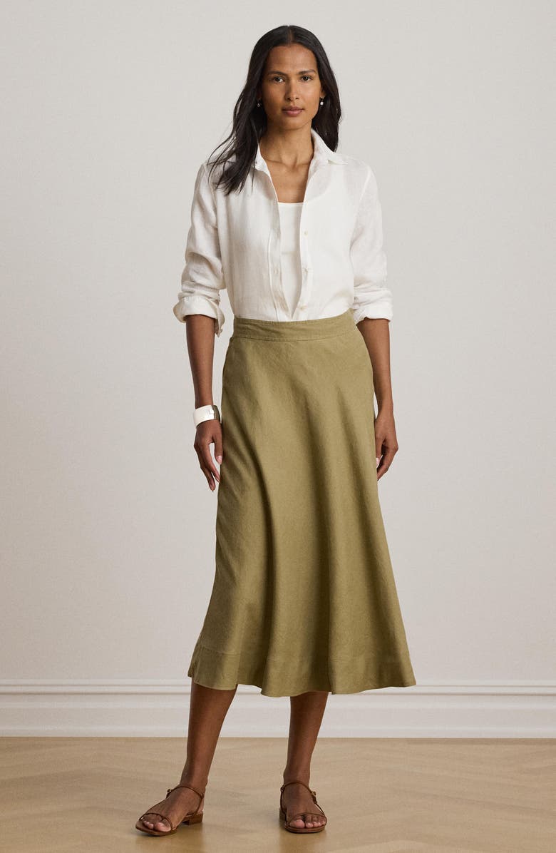 Lauren Ralph Lauren A-Line Linen Midi Skirt, Alternate, color, Light Agave Green