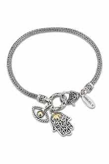 Sterling Silver & 18K Gold Hamsa And Evil Eye Charm Bracelet