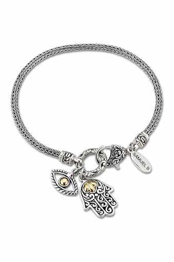 Sterling Silver & 18K Gold Hamsa And Evil Eye Charm Bracelet