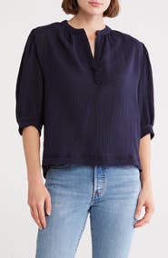 INDUSTRY REPUBLIC CLOTHING Split Neck Puff Sleeve Top
