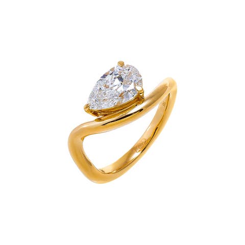 Lab Grown Diamond Pear Curved Pinky Ring 14K