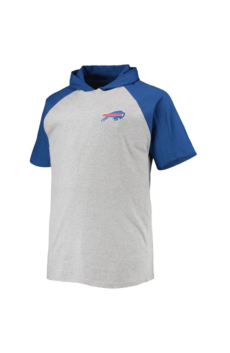 PROFILE Men's Heathered Gray/Royal Buffalo Bills Big & Tall Raglan Short Sleeve Pullover Hoodie, Alternate, color, Heather Gray