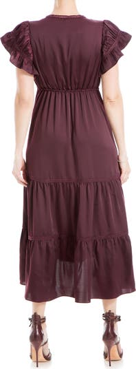 Flutter Sleeve Satin Midi Dress