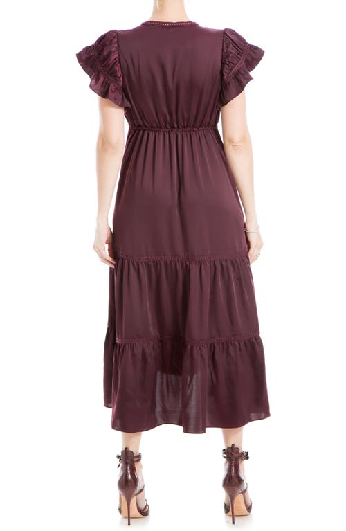 Max Studio Flutter Sleeve Satin Midi Dress In Wine