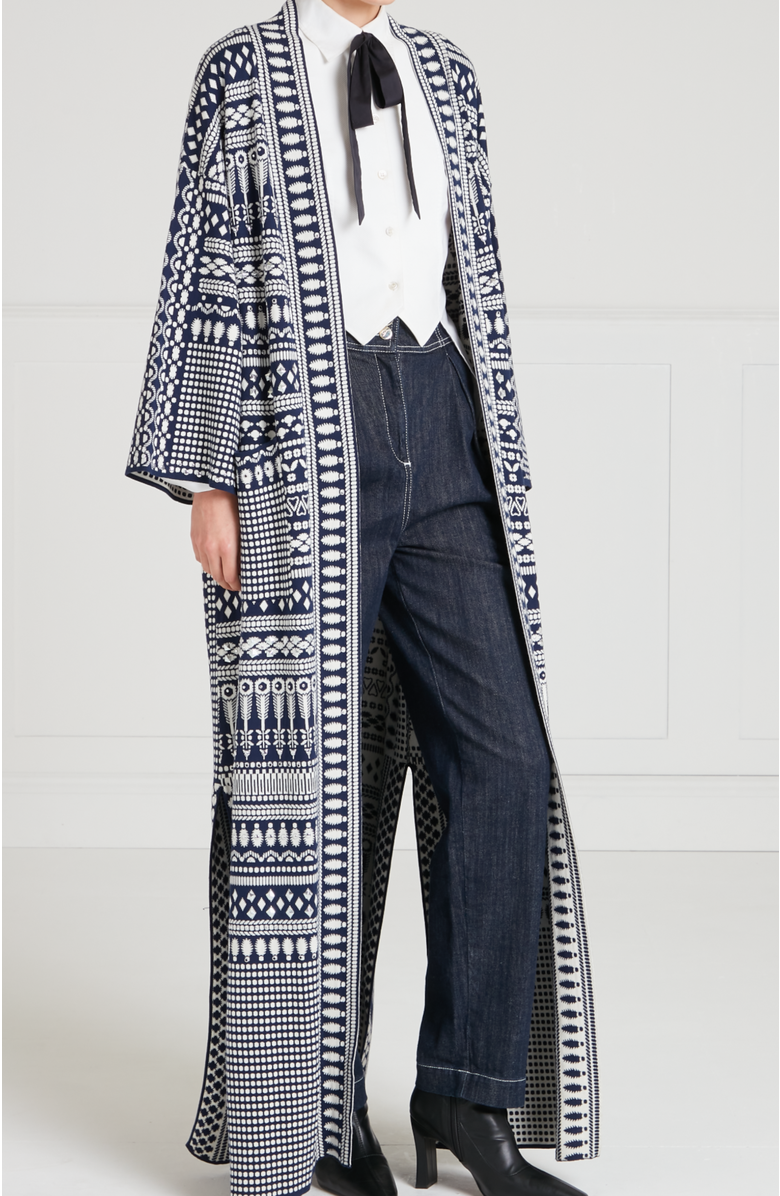Temperley London Tlalli Knit Coat, Alternate, color, Navy & Silver
