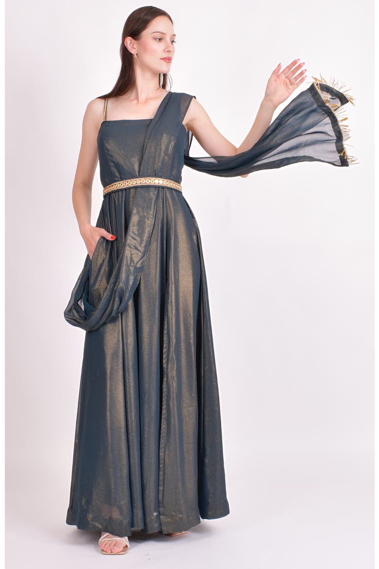 Adair Shimmer Saree Gown, Alternate, color, Green