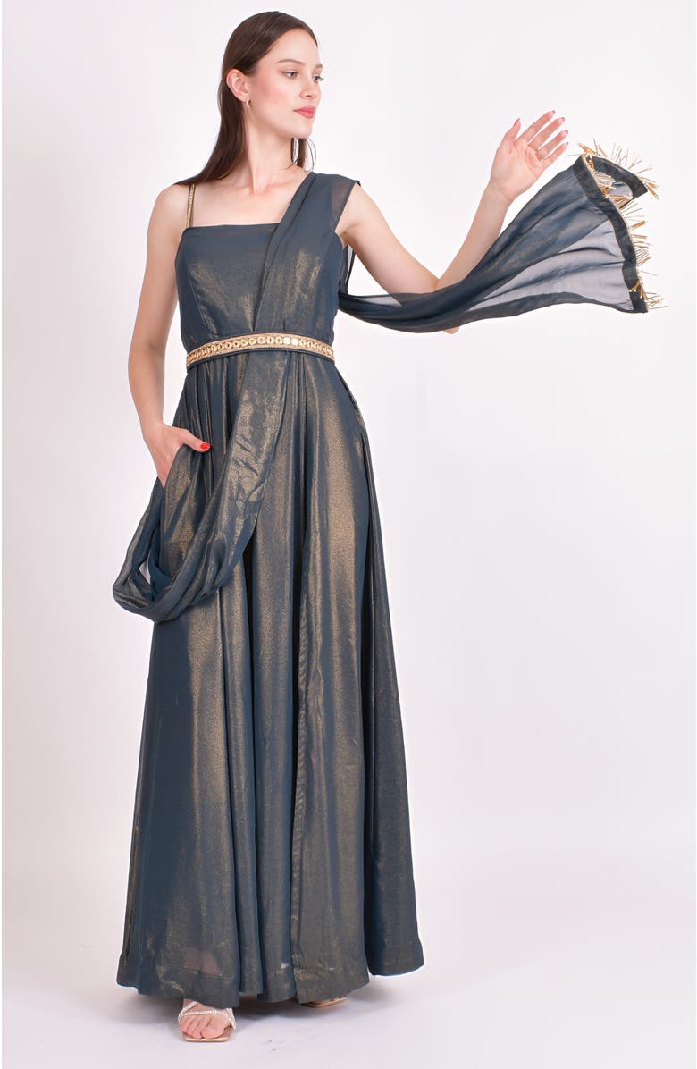 RAAS Adair Shimmer Saree Gown, Alternate, color, Green