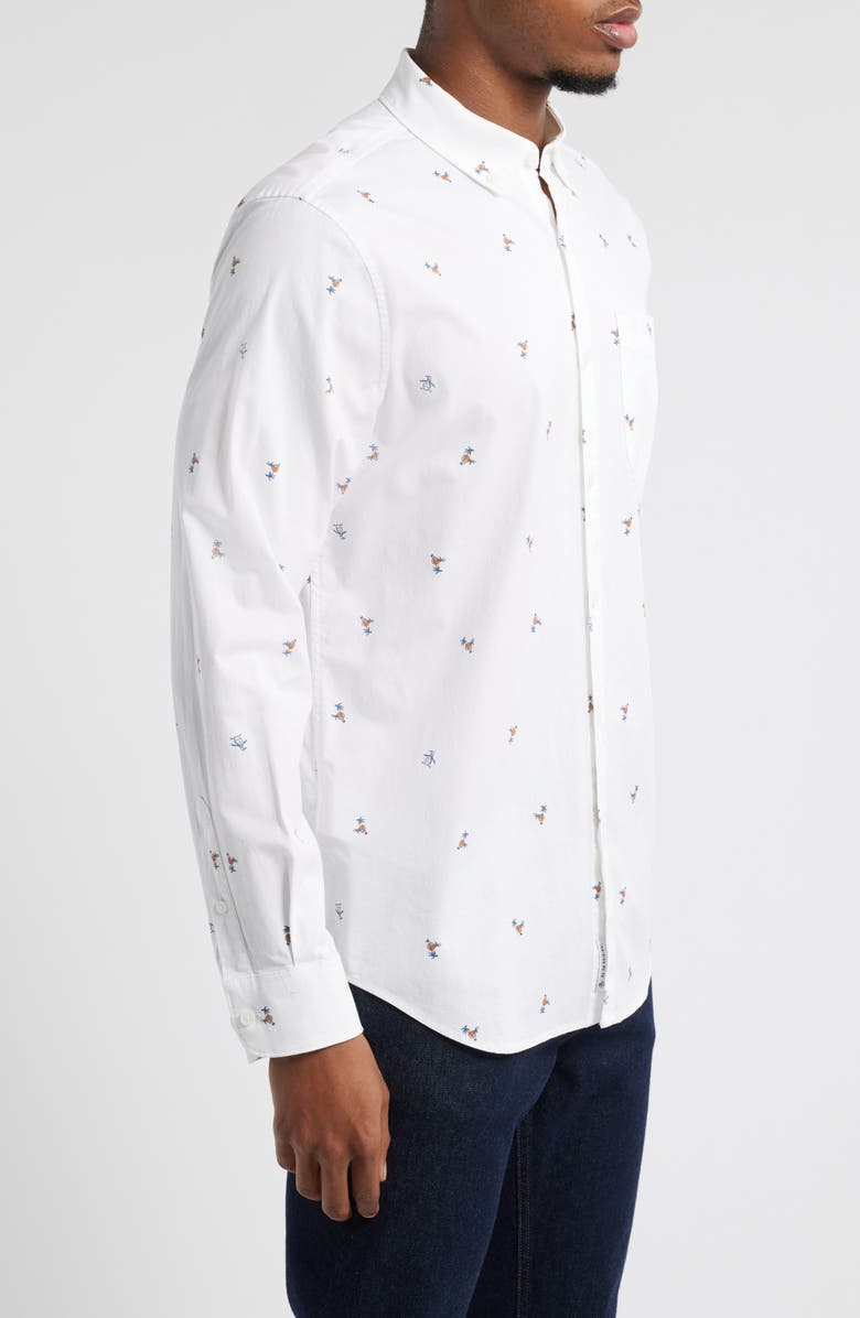 Original Penguin Tropical Motif Stretch Button-Down Shirt, Alternate, color,