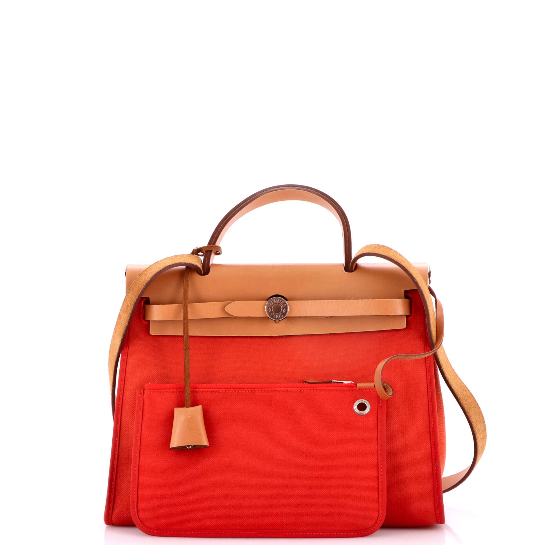 Pre-Owned Hermes Herbag Zip Leather and Toile 31, Alternate, color, Rouge Tomate