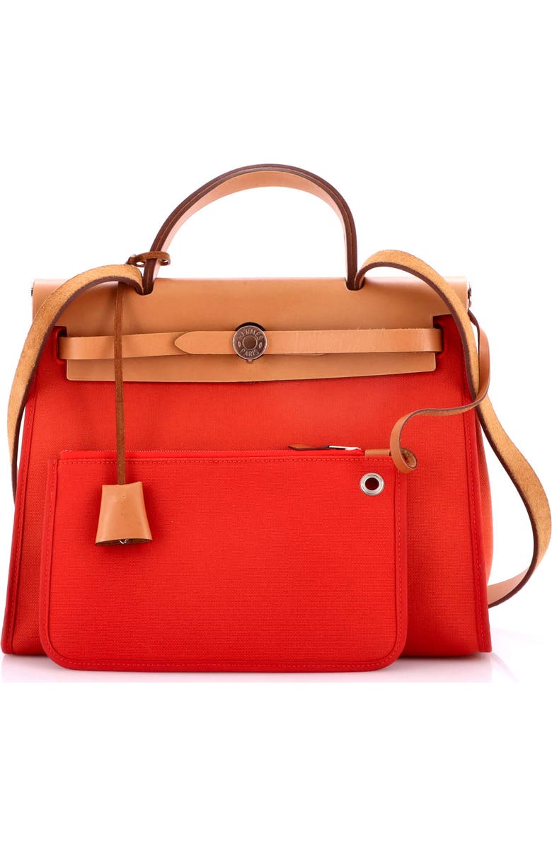 Pre-Owned Hermes Herbag Zip Leather and Toile 31, Alternate, color, Rouge Tomate