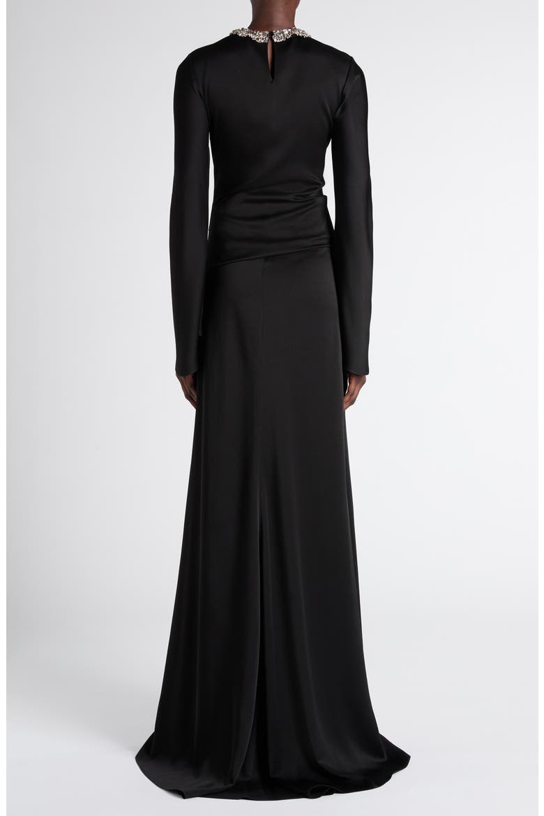 Twisted Crystal Embellished Long Sleeve Gown, Alternate, color, BLACK