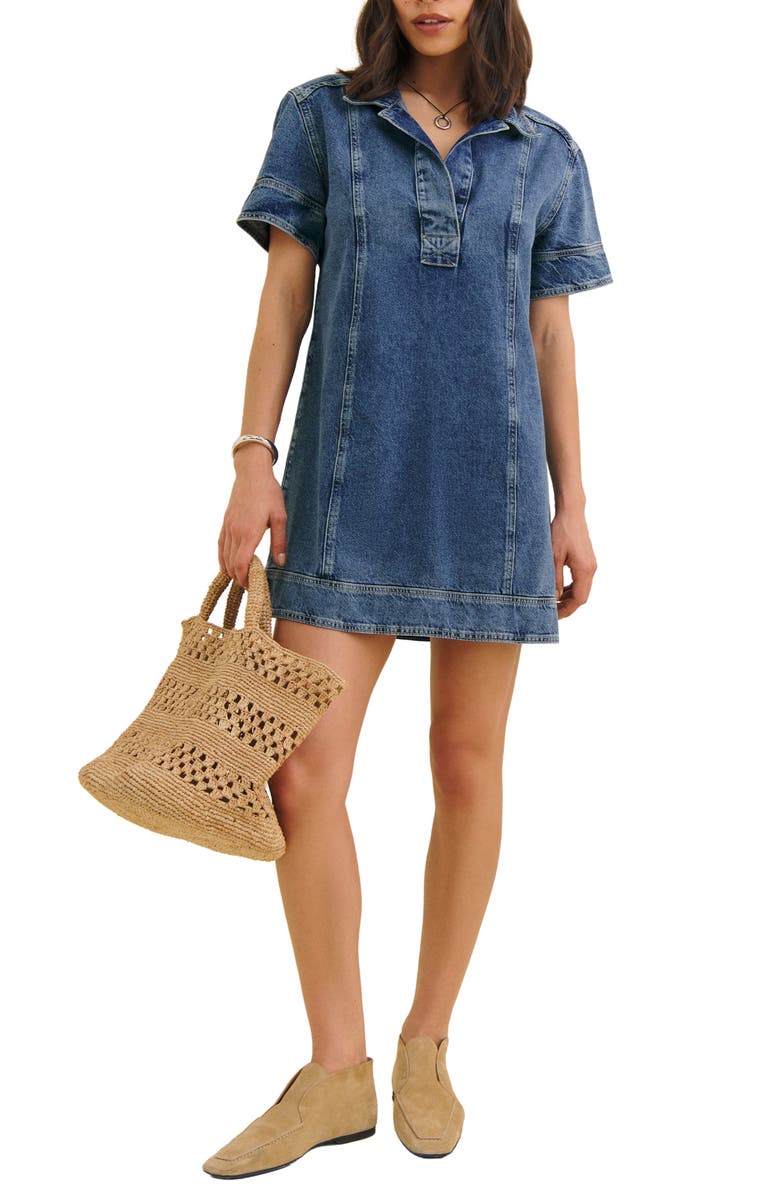 Reformation Clark Denim Minidress, Main, color, Greely