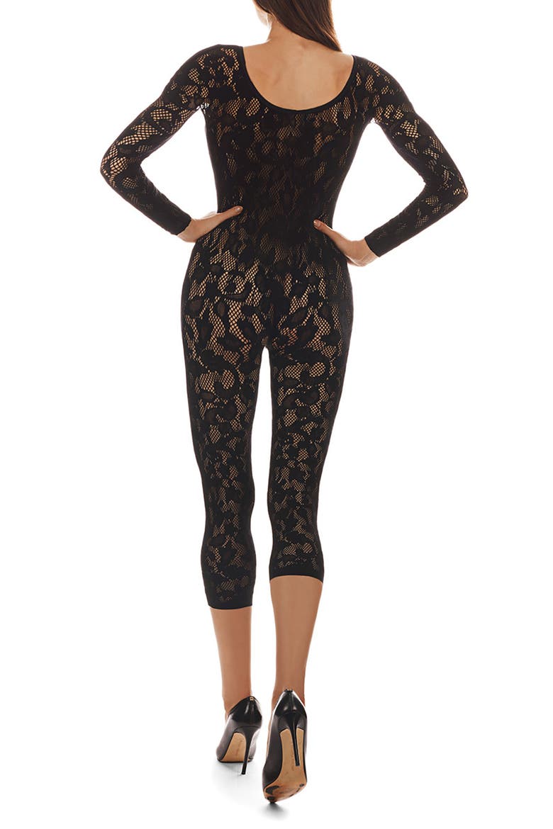 Floral Romance Long Sleeve Catsuit, Alternate, color, BLACK