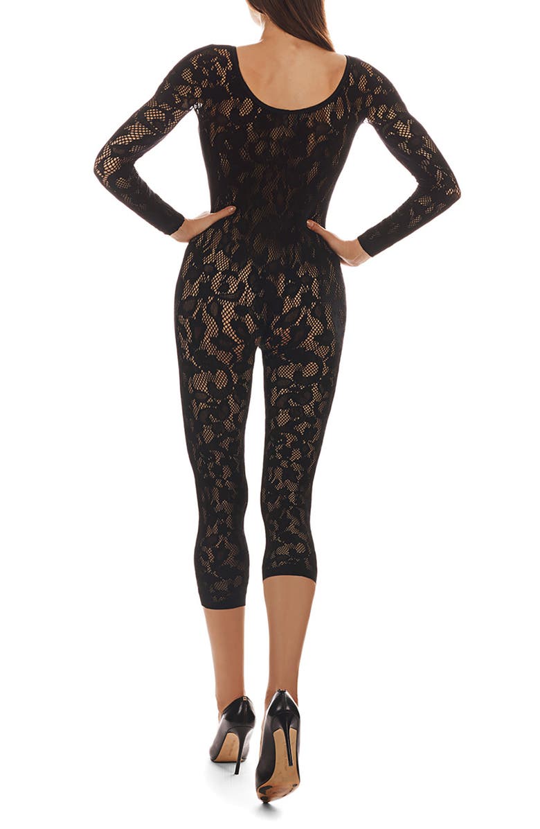 MeMoi Floral Romance Long Sleeve Catsuit, Alternate, color, Black
