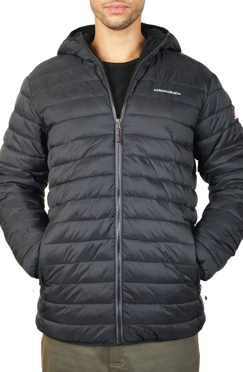 HAWKE & CO Faux Shearling Lined Hooded Puffer Jacket, Main, color,