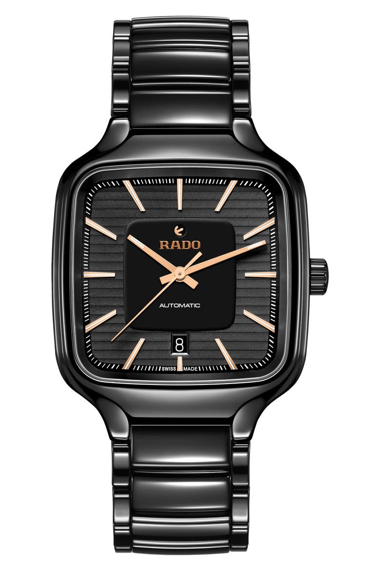 True Square Automatic Bracelet Watch, 38mm, Main, color, BLACK