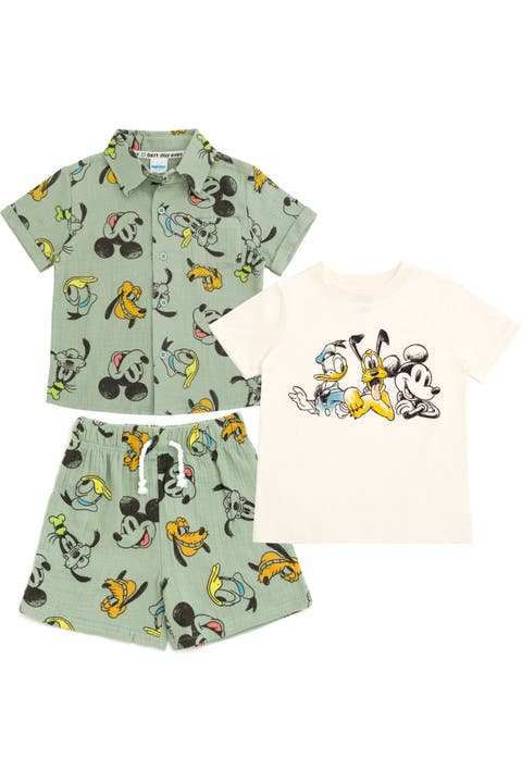 Mickey Mouse Button-Down Shirt, Tee and Shorts Set