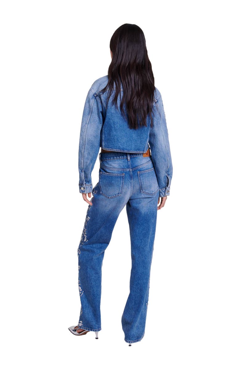 maje Embroidered denim jacket, Alternate, color, 