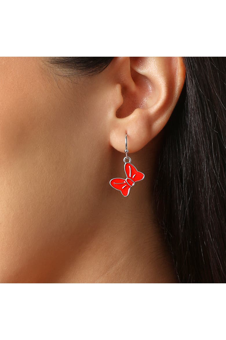 Minnie Mouse Red Bow Earring Set, 3 Pairs (Hoops, Drops & Studs), Silver-Tone, Alternate, color, Red