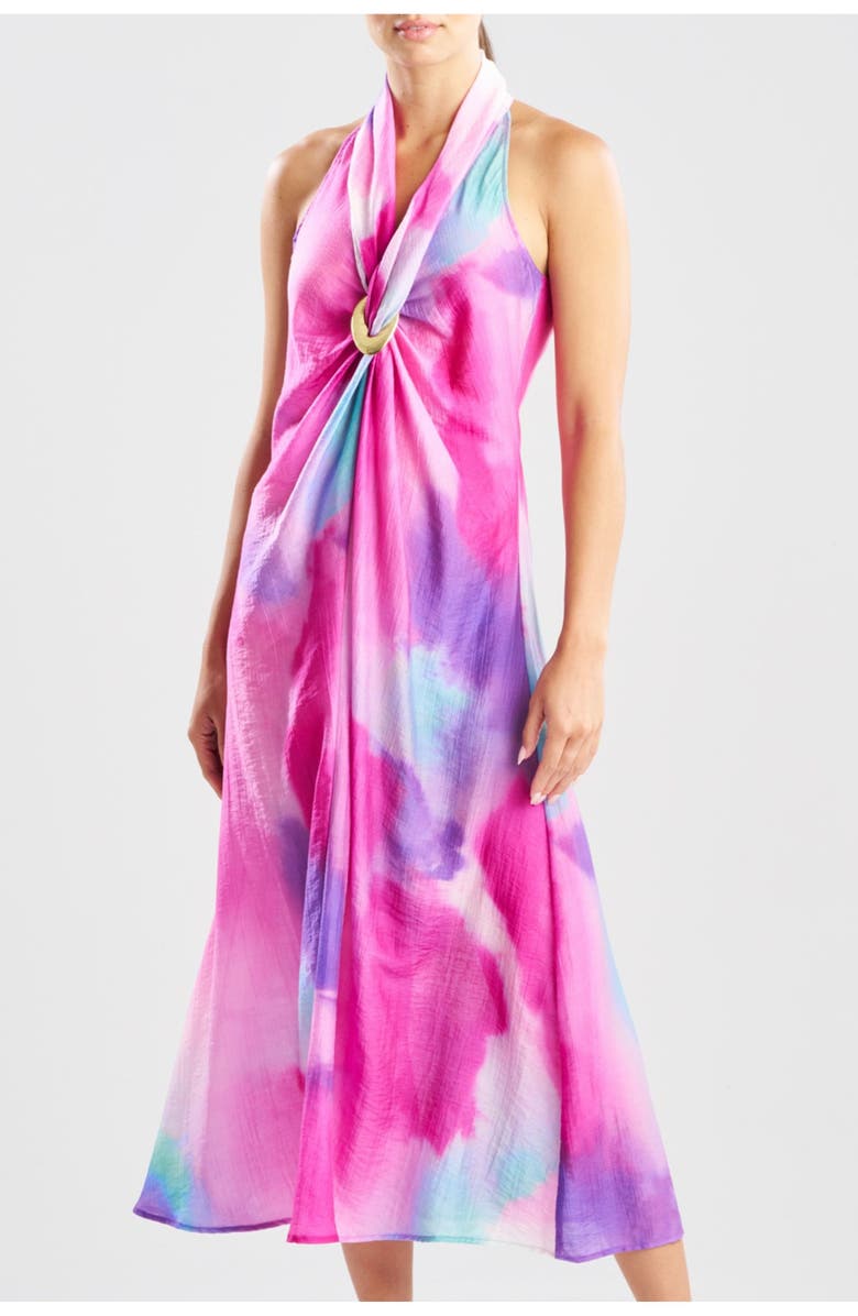 Natori Watercolor Halter Maxi Dress, Alternate, color, Pink