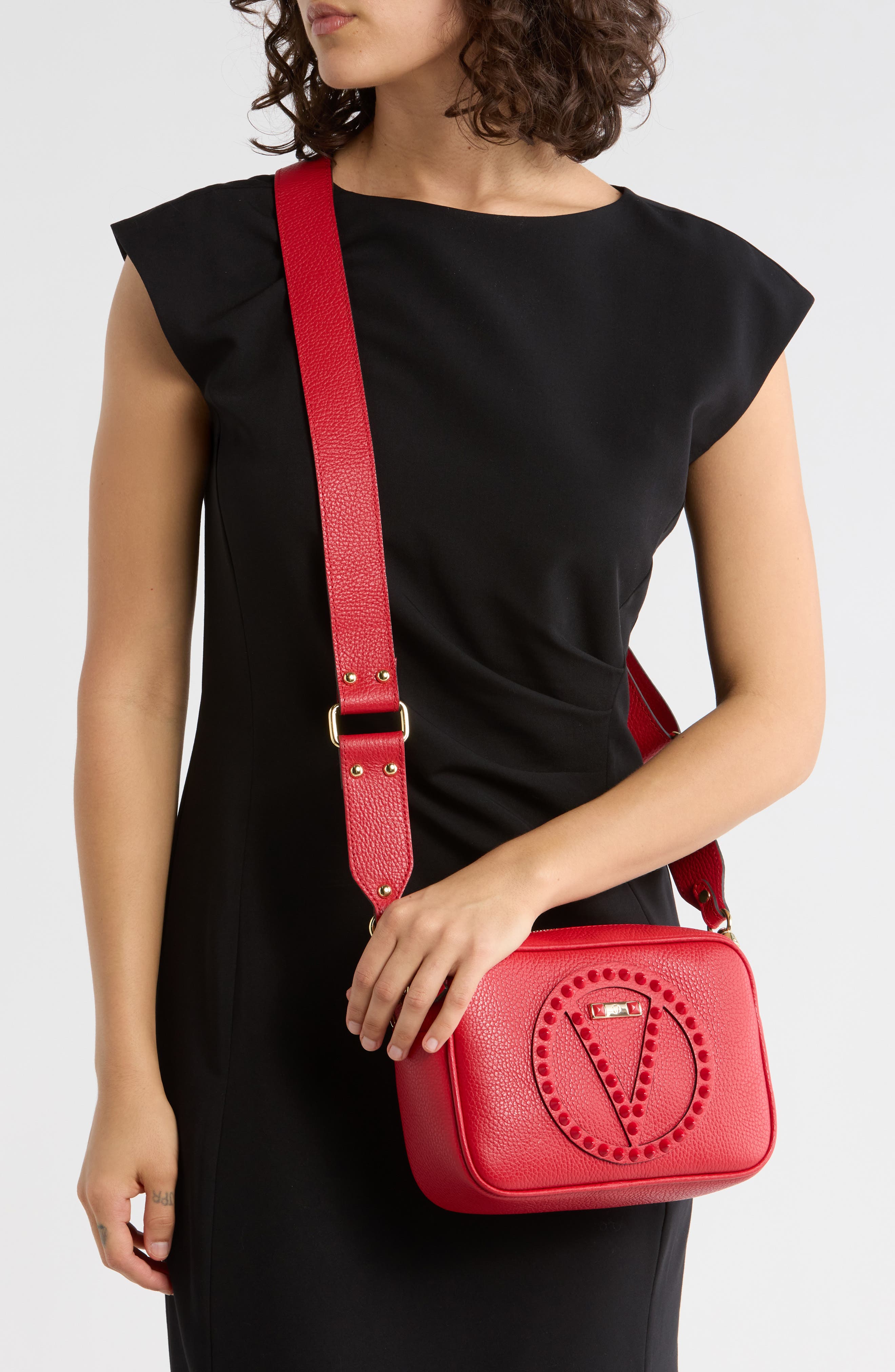 VALENTINO BY MARIO VALENTINO Mia Rockstud Leather Camera Bag, Alternate, color, Fuego