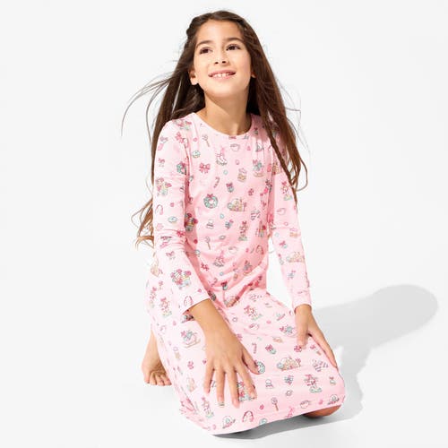 Bellabu Bear Kids' Candy Cane Lane Long Sleeve Dress In Pink