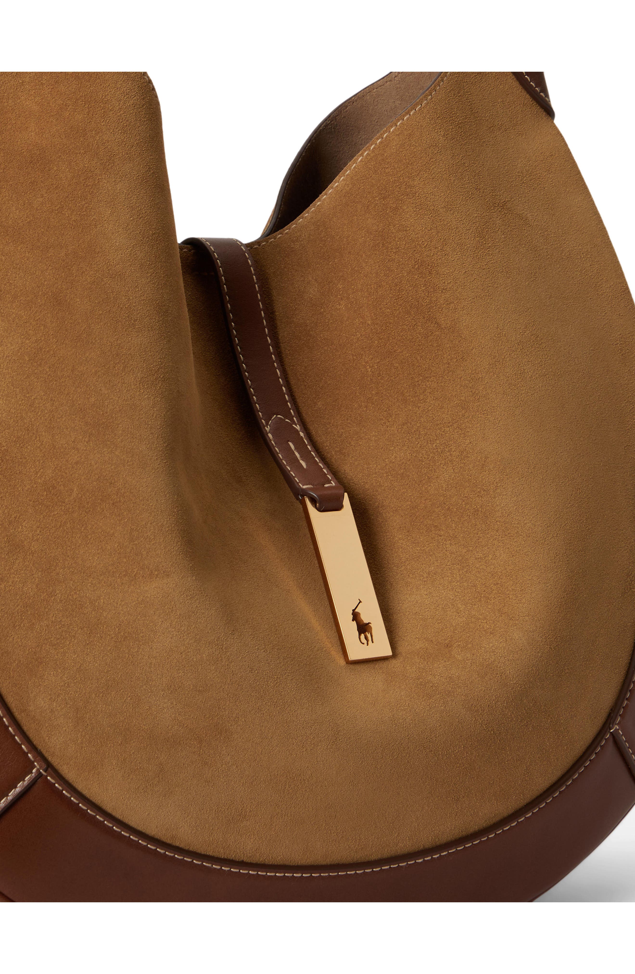 Polo ID Suede & Leather Shoulder Bag, Alternate, color, CLAY/ TOBACCO