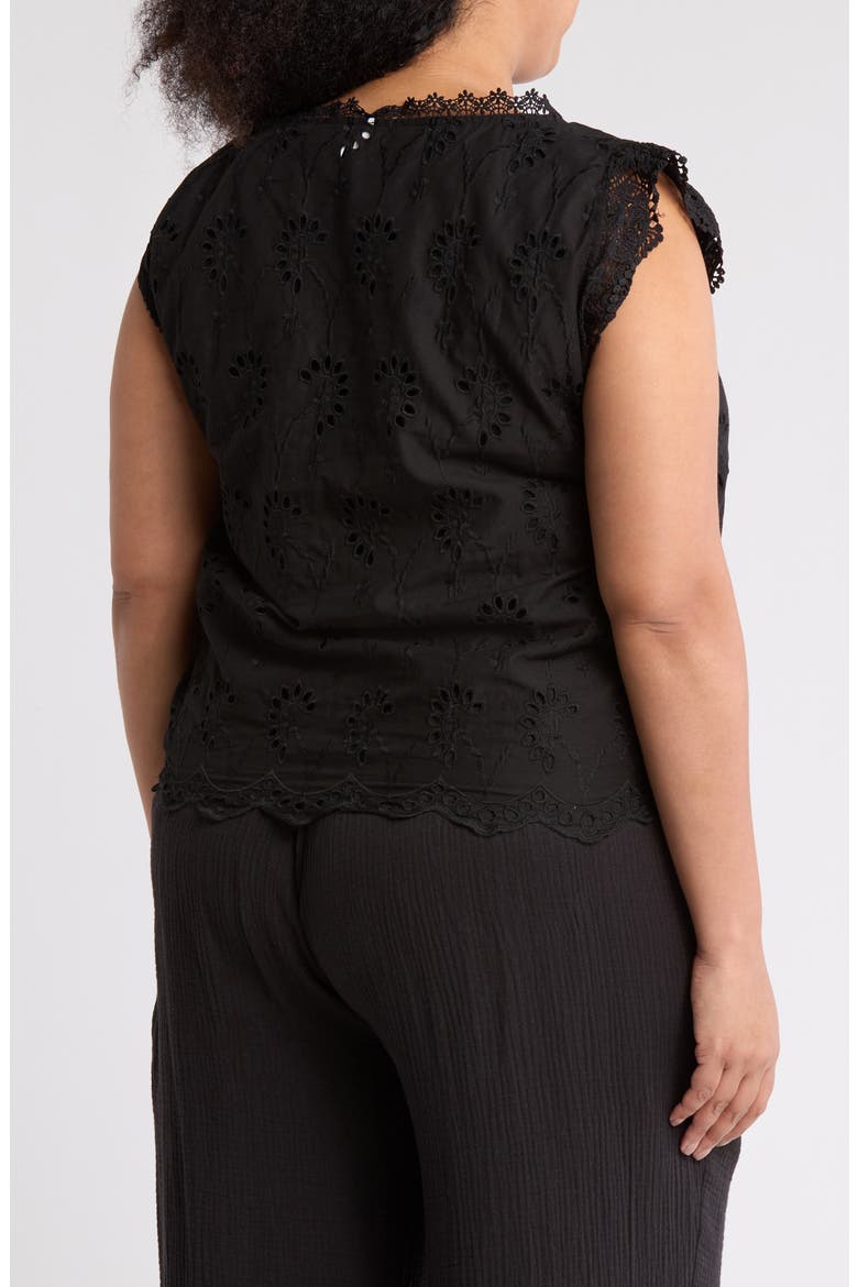 Lace Trim Embroidered Eyelet Blouse, Alternate, color, BLACK