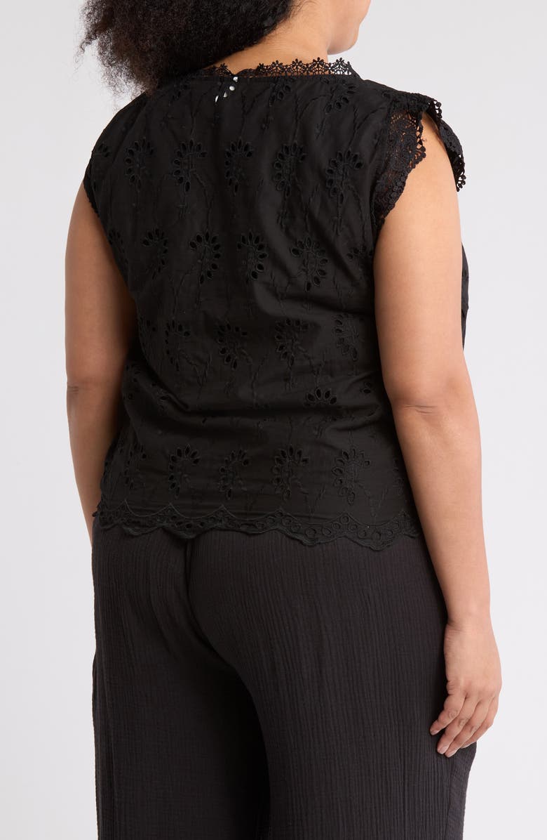 Forgotten Grace Lace Trim Embroidered Eyelet Blouse, Alternate, color, Black