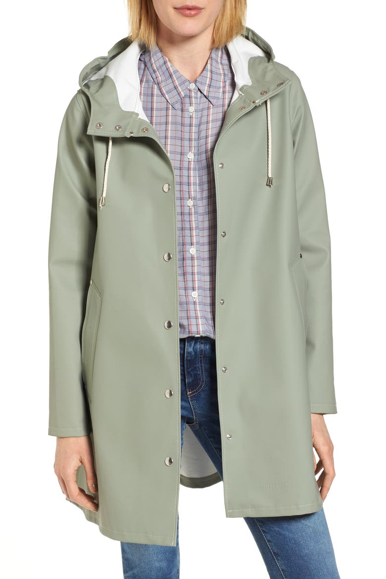 Mosebacke Hooded Long Sleeve Raincoat, Main, color, KHAKI GREEN