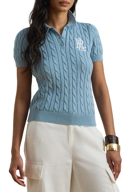 Natrissa Cable Knit Cotton Polo Sweater