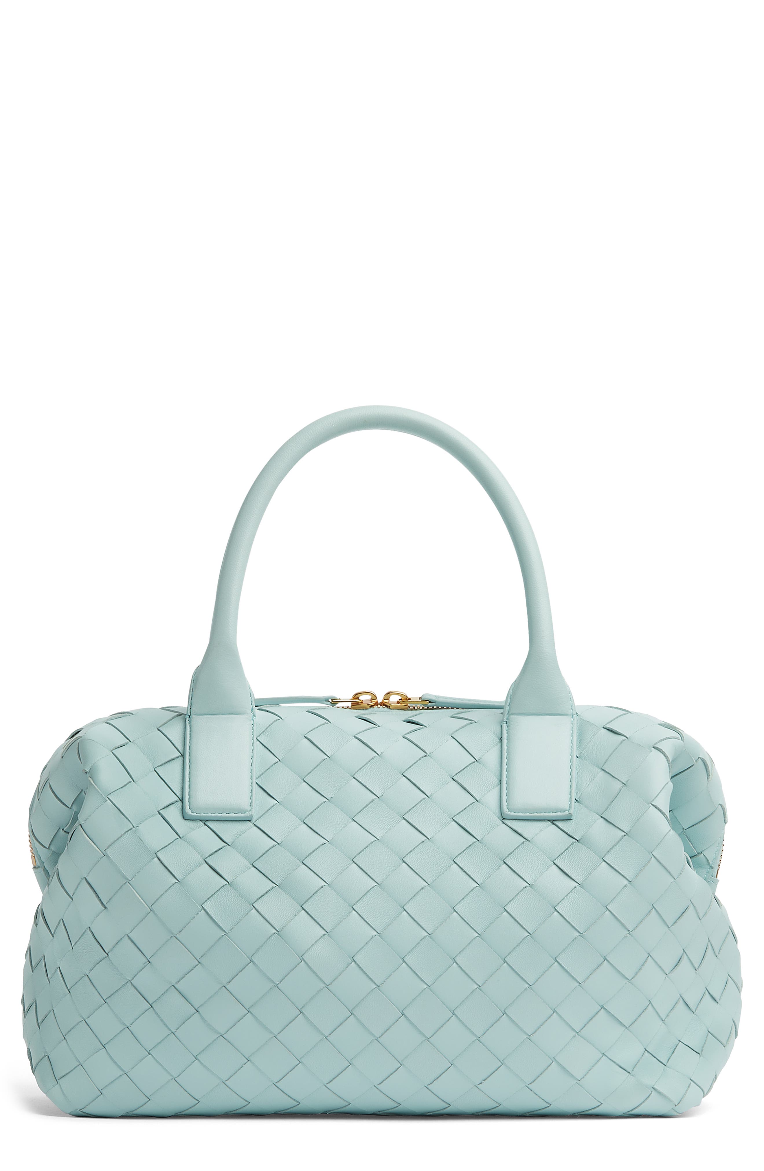 Bottega Veneta Medium Bauletto Intreciatto Leather Satchel, Main, color, 3943 Teal Washed-M Brass