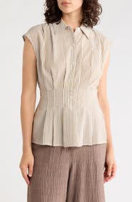MAX STUDIO Striped Cap Sleeve Shirt