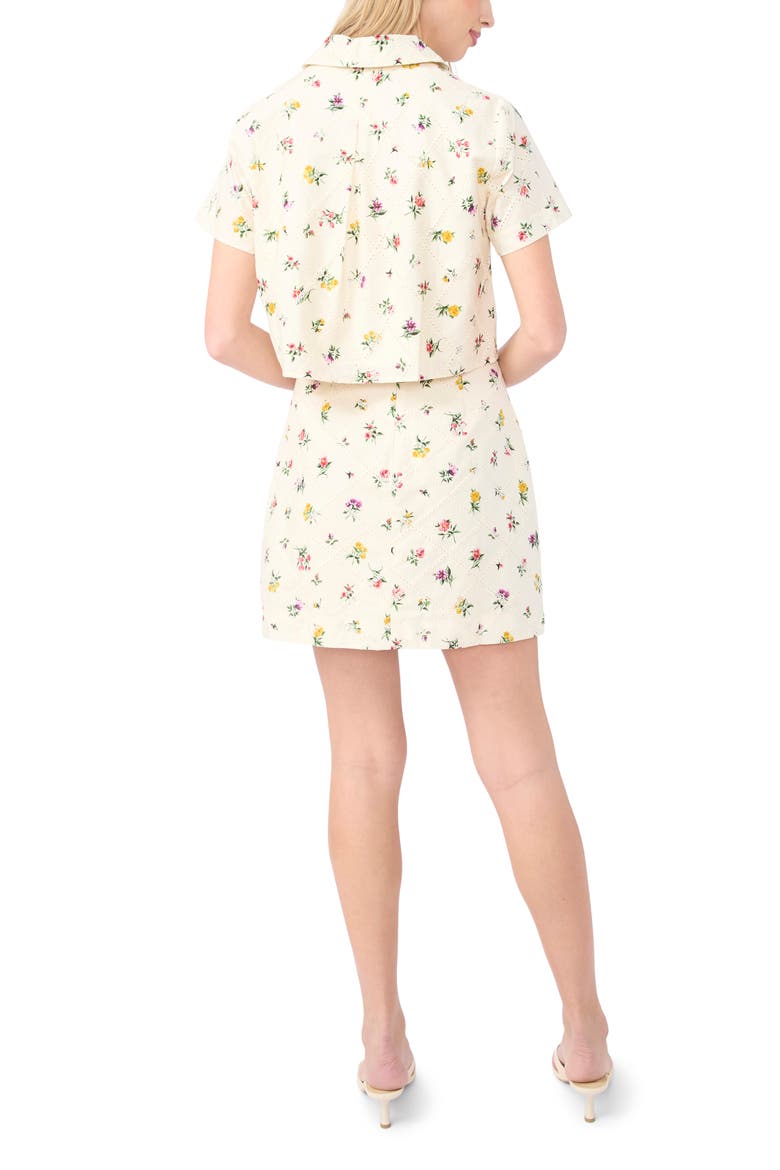 Liz Floral Eyelet Button-Up Crop Top, Alternate, color, VANILLA ICE