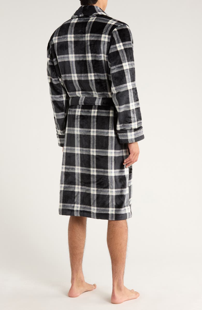 NORDSTROM RACK Patterned Plush Robe, Alternate, color, Black Bennett Plaid