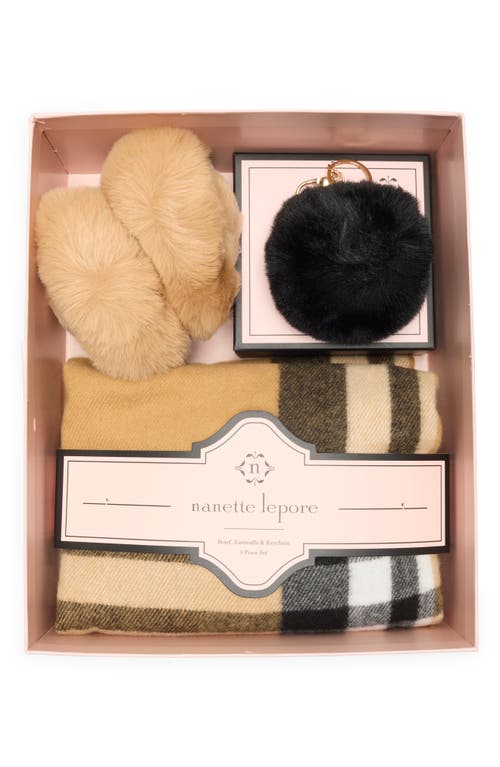 Nanette Lepore Scarf, Earmuff & Keychain Accessory Set In Brown