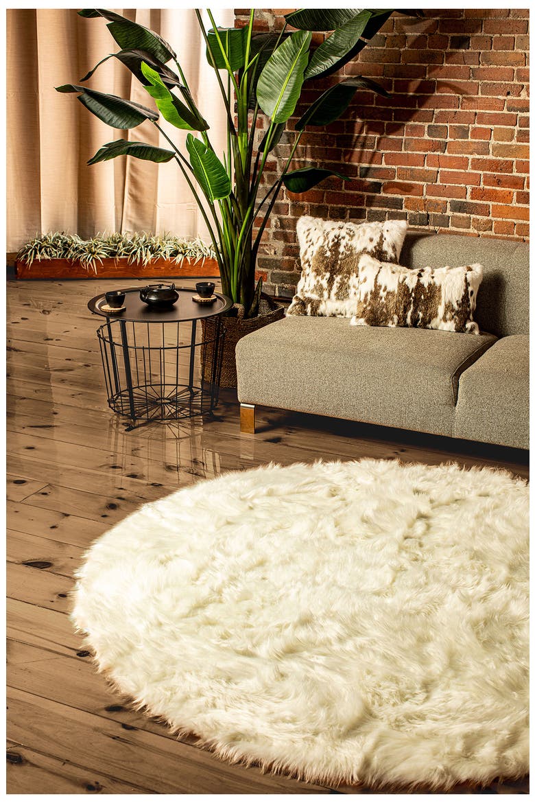 Arlington Circular 6 Faux Fur Rug - Off White, Alternate, color, OFF WHITE