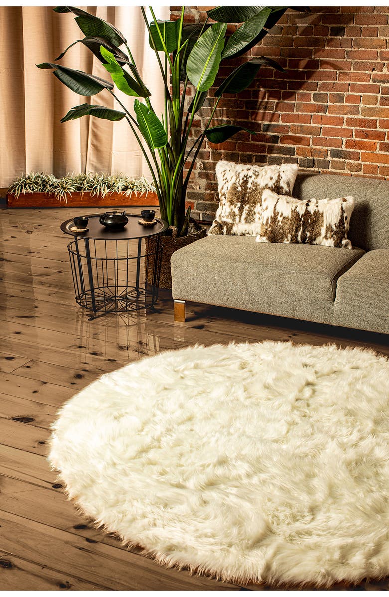 LUXE Arlington Circular 6 Faux Fur Rug - Off White, Alternate, color, 