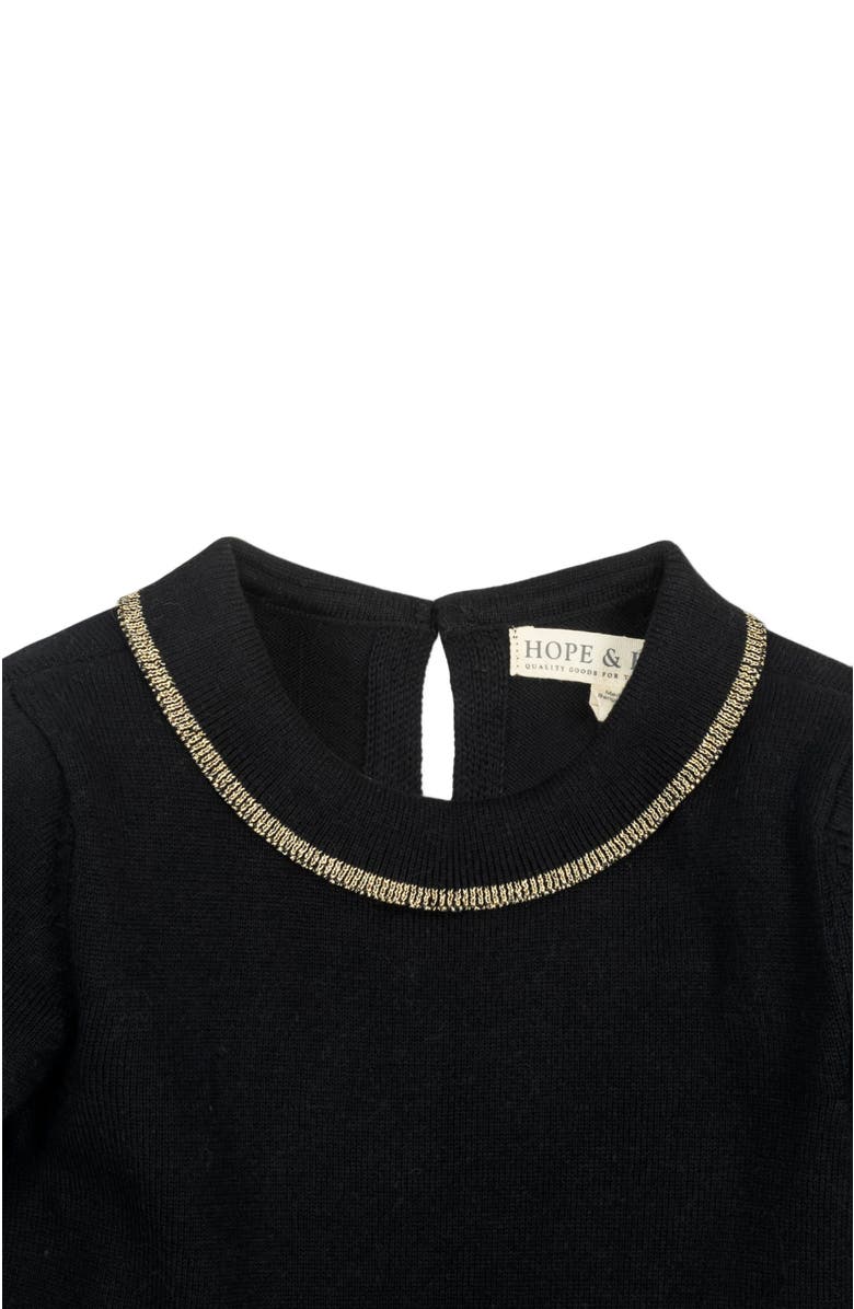 Hope & Henry Baby Girls' Organic Ruffle Collar Sweater Dress, Infant, Alternate, color, Black With Gold