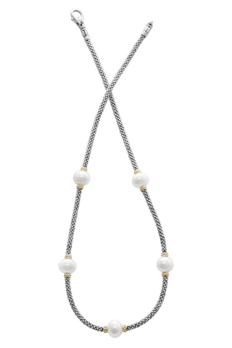 Luna Cultured Pearl Station Necklace, Alternate, color, SILVER